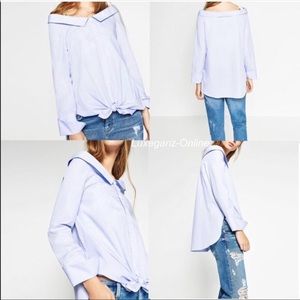 Zara Off the Shoulder Button Up Shirt